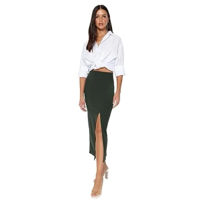 Afbeelding van Trendyol Claret Red Smart Crêpe Slit Gedetailleerde Maxi Hoge Taille Flexibele Gebreide Rok Twoss23Et00351