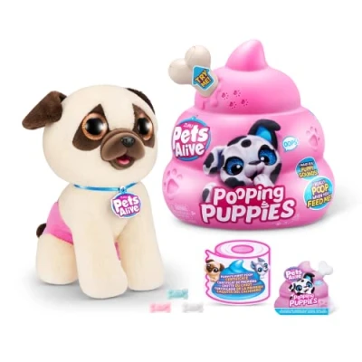 Afbeelding van Pets Alive Pooping Puppy van ZURU, Mopshond, Real Pet Dog Puppy, Play Soft Toy, Ontwikkeling Plush, Color Change Unboxing, Interactieve elektronische huisdierpuppy (dweilen)