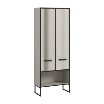 Afbeelding van Bagno kolomkast 2 deuren lichtgrijs, crèmekleurig.