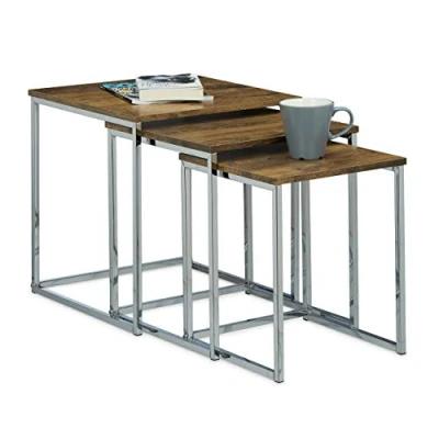 Afbeelding van Relaxdays bijzettafel set van 3, salontafel, hout en metaal, modern design, HxBxD: ca.42x40x40 cm, natuurkleur