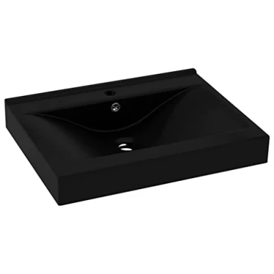 Afbeelding van vidaXL Wastafel met Kraangat Gootsteen Badkamerwastafel Wasbak Basin Badkamerwasbak Wasbasin Wastafels Badkamerwastafels Wasbakken Keramiek Matzwart