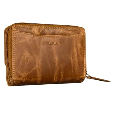 Afbeelding van STILORD &#039;Jade&#039; Portemonnee Dames Leer Grote RFID Beurs Leren Vintage Vrouwen Leder met Rits, Kleur:perugia bruin