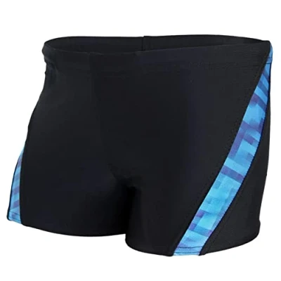 Afbeelding van Aquarti Jongens Korte Zwembroek Zwemboxer met Strepen, Zwart/Blauw, 164