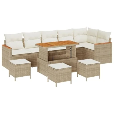 Afbeelding van vidaXL 10 delige tuinset met kussens in beige, poly rattan en acacia