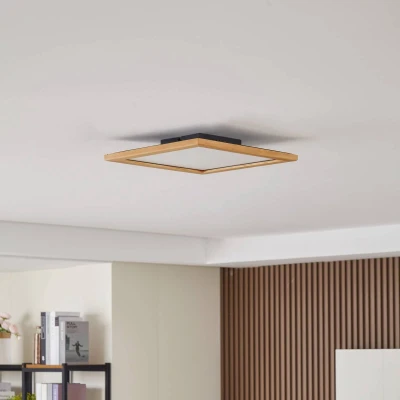 Afbeelding van Lucande LED plafondlamp met dimmer CCT 1licht hout, kunststof H: 5.5 cm licht wit Inclusief lichtbron