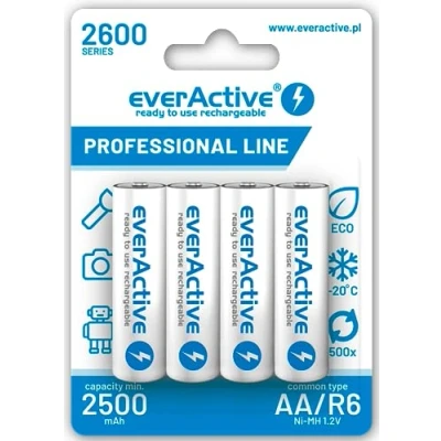 Afbeelding van 4 Stuks R6 AA 2600mAh everActive Professional oplaadbaar