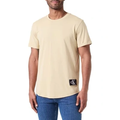 Afbeelding van Calvin Klein Jeans Badge TURN UP Sleeve Tshirt basic, Heren, Maat: XS, Pale khaki