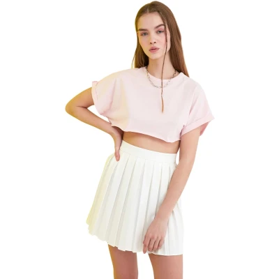 Afbeelding van Trendyol Rood 100% Katoen Super Crop Gebreid T Shirt Met Ronde Hals Twoss21Ts0091