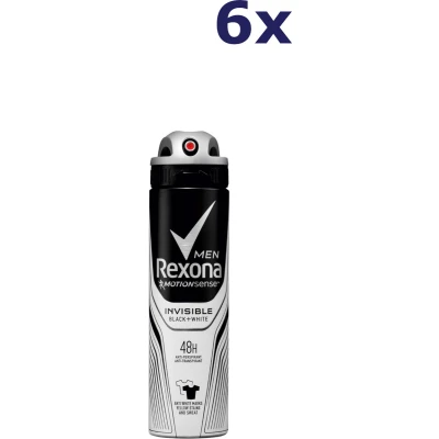 Afbeelding van 6x Rexona Men Invisible Black &amp; White Deospray 150ml