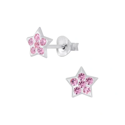 Afbeelding van JoyS Zilveren ster oorbellen 6.5 mm roze kristal