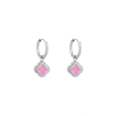 Afbeelding van Bijoutheek Oorhangers Klaver Pink Zilver