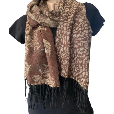 Afbeelding van Lange Warme Sjaal Bloemen/Panterprint Bruin/Beige 180 x 65 cm