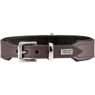 Afbeelding van HUNTER BASIC Hondenhalsband, gecoat splitleer, kunstleer, eenvoudig, robuust, weerbestendig, 37 (XS S), bruin