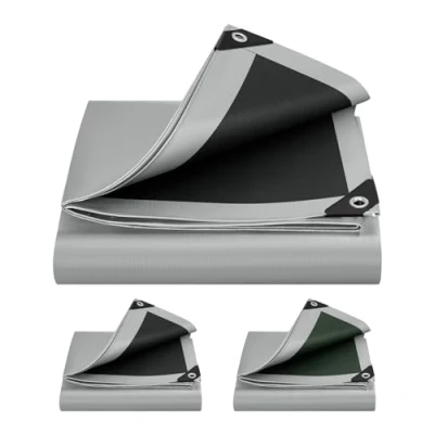 Afbeelding van WOLTU Afdekzeil, met ingestanste ringen, waterdicht, 2 x m, afdekzeil van PE, 280 g/m², uv bescherming en regenbescherming voor boot, auto, zwembad, grijs zwart