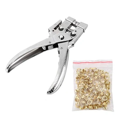 Afbeelding van Punch Tangen Set, Klinknagel Setter Riem Gaten Oogje Instelling Tool met 100 stks Gemakkelijk Druk Holle Grommets