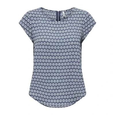 Afbeelding van ONLY Dames Onlvic S/S Aop Top Noos Ptm, Dark Denim/Aop:small Ikat, 36, Denim/Aop: small 36