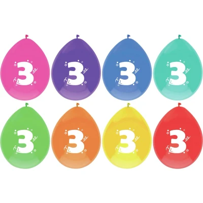 Afbeelding van Ballonnen 3 jaar frisse kleuren 8 stuks