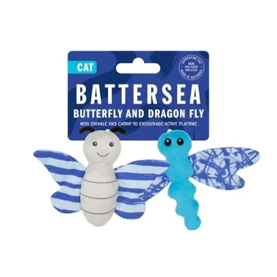 Afbeelding van Battersea Kattenspeelgoed Vlinder en Libelle Duo Blauw Met Kattenkruid Knisperende Vleugels 18x11 cm Set van 2