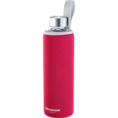 Afbeelding van Drinkfles, glas met opdruk, incl. beschermhoes, 550 ml, glas/silicone/rubber, BPA vrij, Viva, rood/zilver/helder