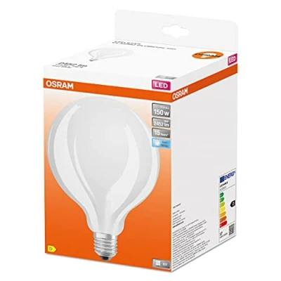 Afbeelding van OSRAM LED lamp, Voet: E27, koel wit, 4000 K, 17 W, vervanging voor 150 W gloeilamp, frosted, Retrofit CLASSIC GLOBE125 Pack van 4