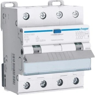 Afbeelding van Hager haco aardlekautomaat 4 polig 16 a b karakteristiek 10 ka 30 ma klasse adx416d