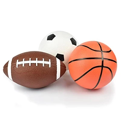 Afbeelding van Legami Set van 3 mini ballen, miniballenset, 12 x 3,7 cm, voetbal, American Football en een basketbal, allemaal in miniatuur, kunststof, meerkleurig