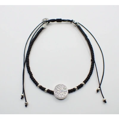 Afbeelding van Armband Miyuki matzwart met symbool tree of life levensboom