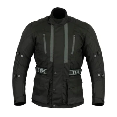 Afbeelding van Motorjas heren 4 seizoenen Lange 3/4 waterdichte motorjack met CE pantser (EN 1621 1) Texpeed Zwart 4XL