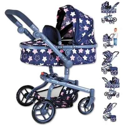 Afbeelding van knorr toys® Boonk combi poppenwagen, ster blauw roze