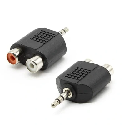 Afbeelding van CABLEPELADO adapter stereo jack 3,5 mm stekker op 2 RCA aansluiting converter audio AUX IN TRS naar dual PVC zwart