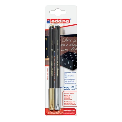 Afbeelding van Fineliner edding 1200 053 054 fijn zilver en goud blister à 2 stuks