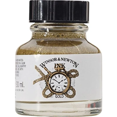 Afbeelding van Winsor &amp; Newton 1010283 Drawink Ink tekeninkt voor kalligrafen, illustratoren, grafici, kunstenaars waterbestendige kleuren, uitstekende transparantie 30ml Fles, Gold