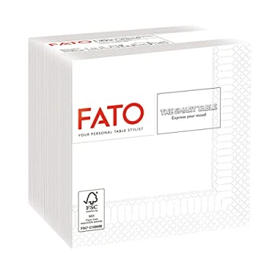 Afbeelding van Fato, Wegwerp papieren servetten, ideaal voor aperitief en cocktails, verpakking van 100 formaat 24 x cm, gevouwen in 4, 2 laags, kleur wit, 100% puur cellulosepapier, FSC gecertificeerd