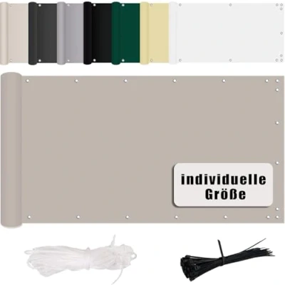 Afbeelding van MENGH Balkonscherm, inkijkbescherming, 60 x 550 cm, balkonafdekking, weerbestendig en onderhoudsvriendelijk, 100% privacy, decoratie voor balkonleuningen, terras tuin, taupe
