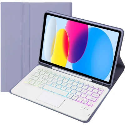 Afbeelding van Case2go Bluetooth Toetsenbord hoes geschikt voor Apple iPad 10 10.9 Inch (2022) QWERTY met verlichting Pencil houder Touchpad Paars