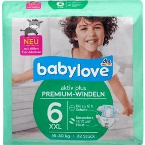 Afbeelding van babylove Luiers Premium actief plus maat 6, XXL 16 30 kg, 1 x 32 st.