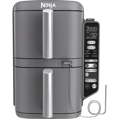 Afbeelding van Ninja Double Stack Airfryer XXL 9.5 Liter Dubbele Gestapelde Lades 6 Programma&#039;s Inclusief Digitale Thermometer en Kookrekjes SL451EU