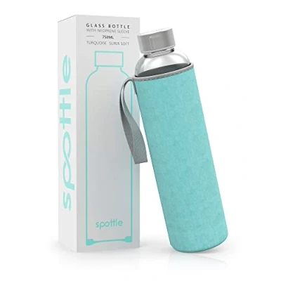 Afbeelding van spottle® Glazen fles met neopreen hoes in 750 ml, turquoise/superzacht
