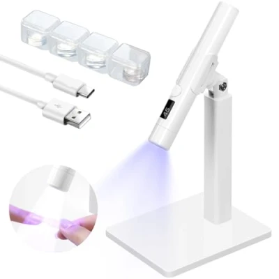 Afbeelding van KINGOZOYI uv lamp voor nagels, gelnagellamp, draagbaar, met houder, mini sneldrogende gel, wit, USB oplaadbaar