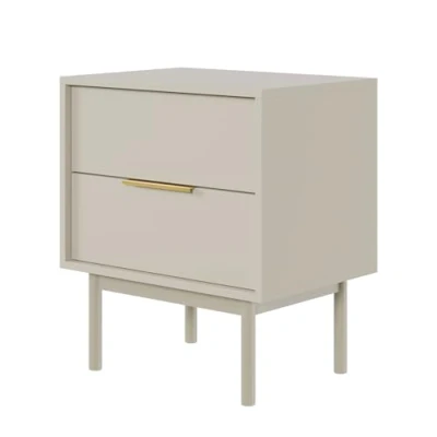 Afbeelding van Selsey nachtkastje bijzetkast bijzettafel 54 cm met 2 laden grijsbeige houten poten Viviaro