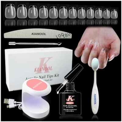 Afbeelding van Nep Nagel Tips Gel Kit, x Kit 5 in 1 Lijm Gel, 552 Coffin valse nagels met Mini UV LED Lamp vijl, Kunst DIY Press On Nails