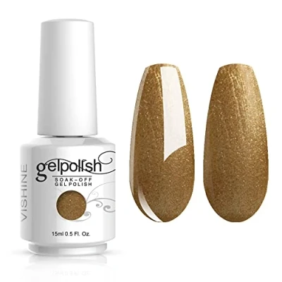 Afbeelding van Vishine Nagellak, semi permanent, gel, UV, LED, Soak Off, manicure, goudkleurig (1347)