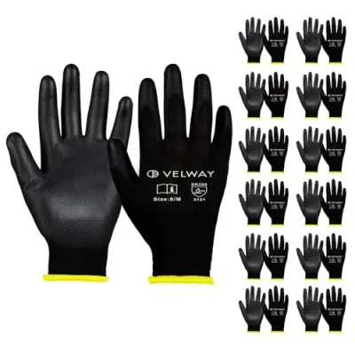 Afbeelding van Velway 12 paar werkhandschoenen stevige grip tuinhandschoenen antislip PU gecoate veiligheid bouwers handschoenen lichtgewicht ademende beschermende EN388 mechanische voor mannen