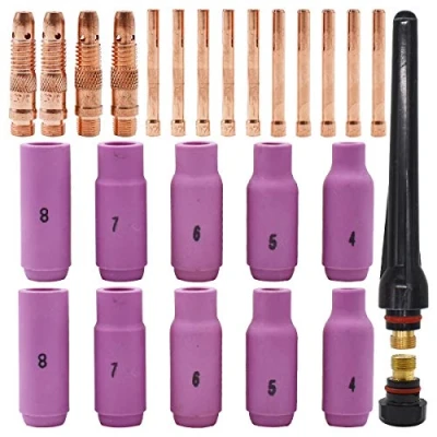 Afbeelding van Tianher 26 Stuks Keramische Nozzle Collet Cup Kit Duurzame Lastoorts Onderdelen TIG Lassen Torch Accessoires Stubby Gas Lens Voor WP 17 18 SR