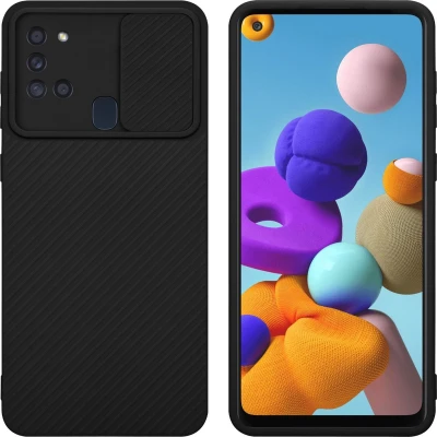 Afbeelding van Cadorabo Hoesje geschikt voor Samsung Galaxy A21s in Bonbon Zwart Beschermhoes van flexibel TPU silicone Case Cover en met camerabescherming