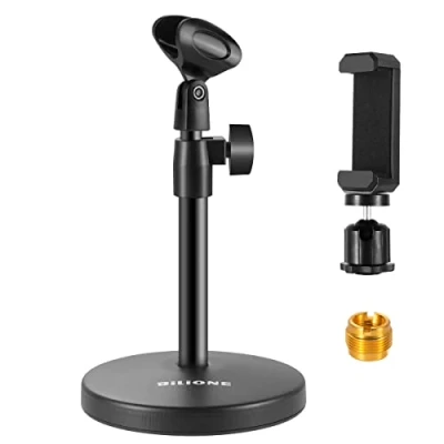 Afbeelding van BILIONE 101S 3 in 1 multifunctionele desktopmicrofoonstandaard, verstelbare tafelmicrofoonstandaard met microfoonclip, mobiele telefoonclip, 5/8 &quot;mannelijk naar 3/8&quot; vrouwelijke metalen adapter, zwart