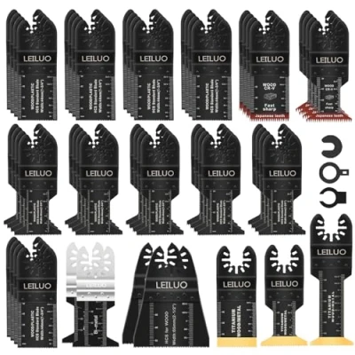 Afbeelding van LEILUO 55 delige Multitool Messen Kit Titanium en Japanse Tand voor Hout/Nagels/Gipsplaten Universele Multi Tool Accessoires Opbergtas Inbegrepen Fit DeWalt Makita Ryobi meer