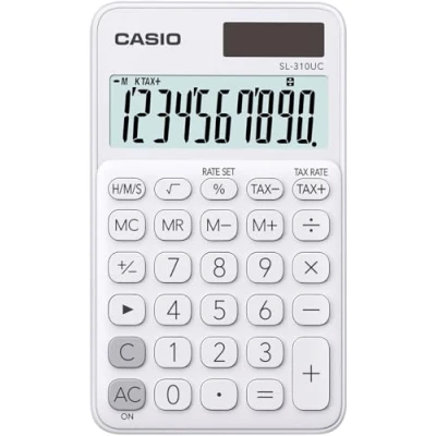 Afbeelding van Casio SL 310UC Zakrekenmachine Wit Aantal displayposities: 10 werkt op zonne energie, batterijen (b x h d) 70 8 118 mm