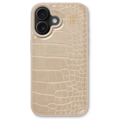 Afbeelding van iDeal Of Sweden Vegan Leather Case geschikt voor iPhone 16 Warm Beige Croco