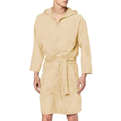 Afbeelding van PETTI badjas, badjas van microvezel, voor heren, dames, uniseks met zakken, capuchon en riem, Beige, XL